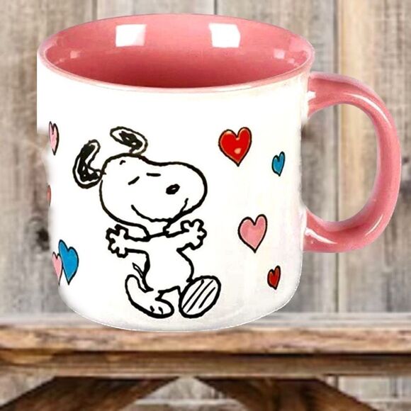 NWT Adorable Peanuts Snoopy in Love w/ Hearths White /Pink Ceramic 21ozBig Mug - Picture 1 of 4
